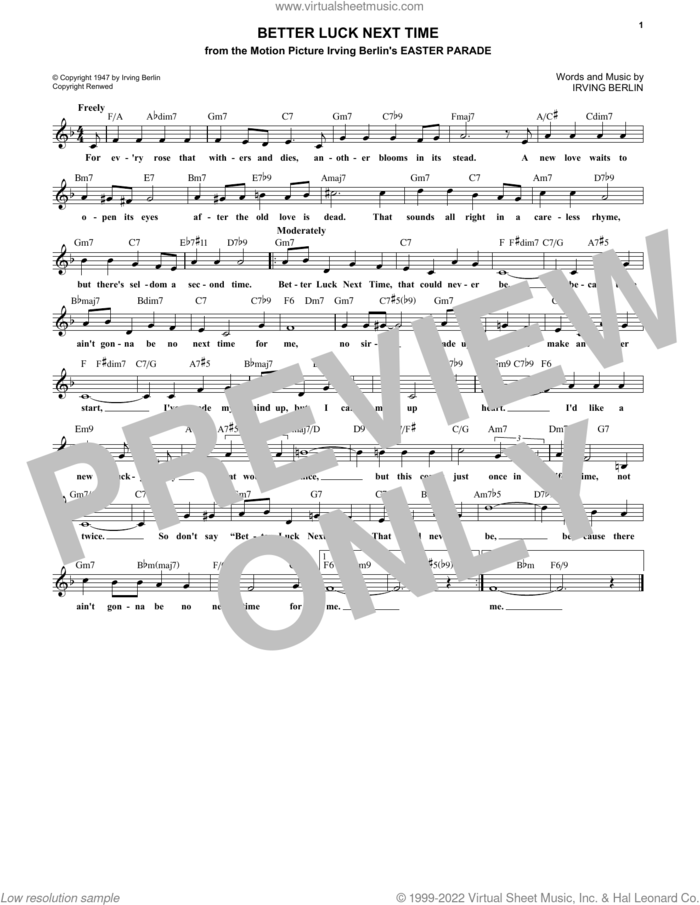 Better Luck Next Time sheet music for voice and other instruments (fake book) by Irving Berlin and Rosemary Clooney, intermediate skill level