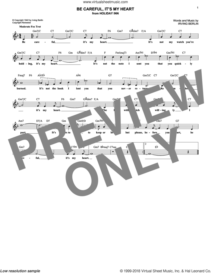 Be Careful, It's My Heart sheet music for voice and other instruments (fake book) by Irving Berlin, intermediate skill level