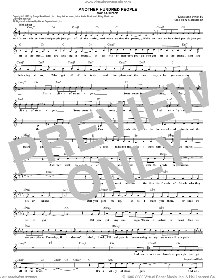 Another Hundred People sheet music for voice and other instruments (fake book) by Stephen Sondheim, intermediate skill level