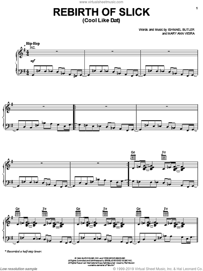 Rebirth Of Slick (Cool Like Dat) sheet music for voice, piano or guitar by Digable Planets, Ishmael Butler and Mary Ann Vieira, intermediate skill level