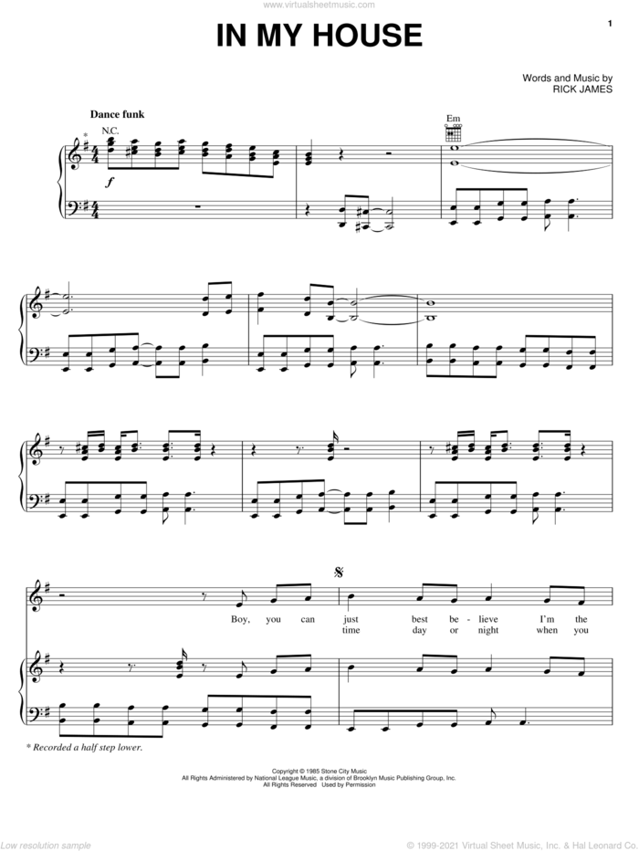 In My House sheet music for voice, piano or guitar by The Mary Jane Girls and Rick James, intermediate skill level