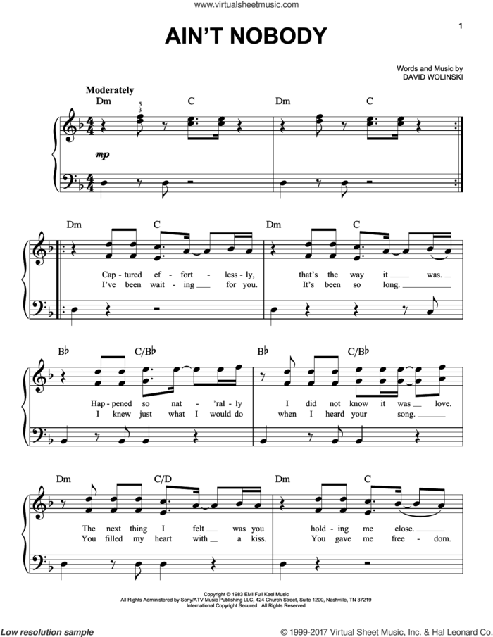 Ain't Nobody sheet music for piano solo by Chaka Khan and David Wolinski, easy skill level