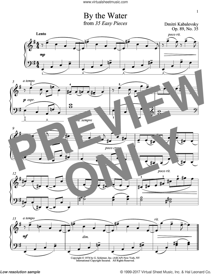By The Water, Op. 89, No. 35 sheet music for piano solo by Dmitri Kabalevsky, classical score, intermediate skill level