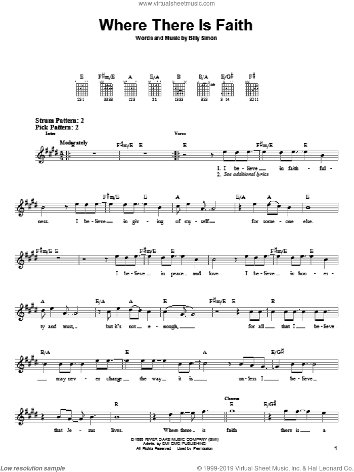 Where There Is Faith sheet music for guitar solo (chords) by 4Him and Billy Simon, easy guitar (chords)