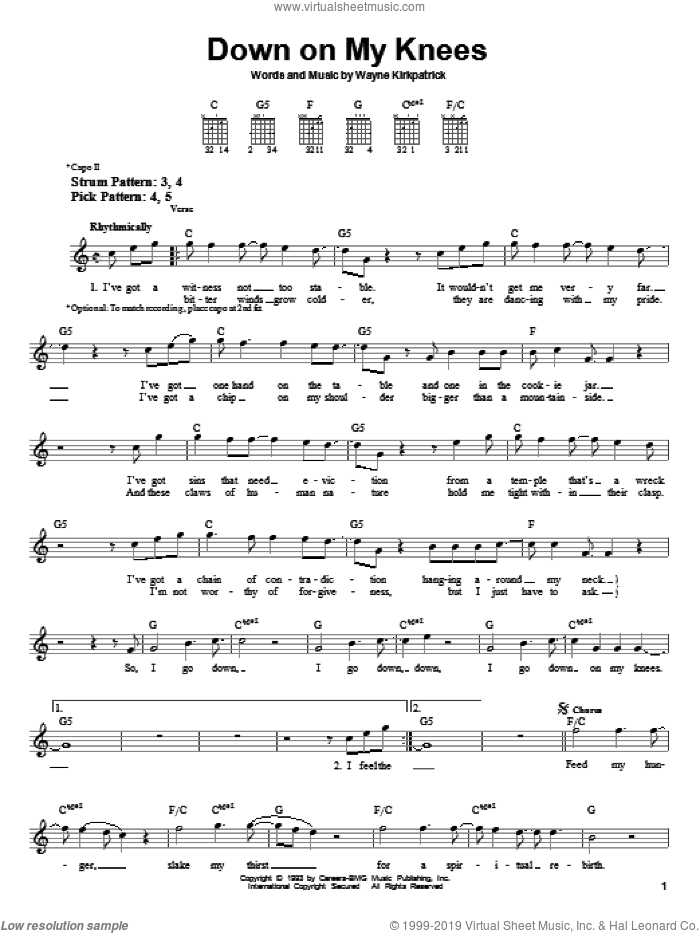 Down On My Knees sheet music for guitar solo (chords) by Susan Ashton and Wayne Kirkpatrick, easy guitar (chords)