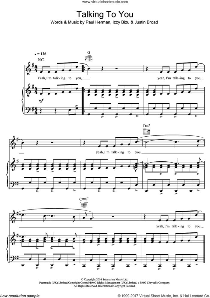 Talking To You sheet music for voice, piano or guitar by Izzy Bizu, intermediate skill level