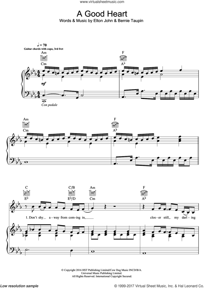 A Good Heart sheet music for voice, piano or guitar by Elton John, intermediate skill level