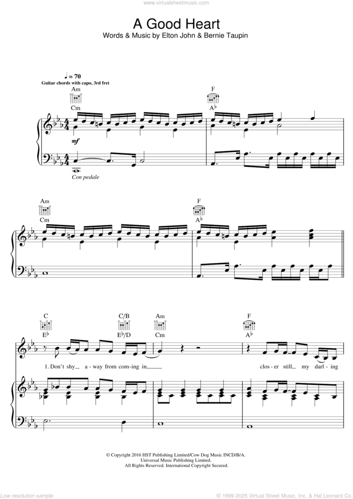 A Good Heart sheet music for voice, piano or guitar by Elton John, intermediate skill level