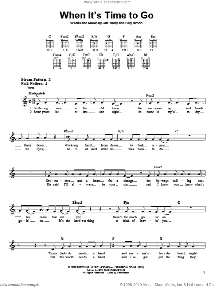 When It's Time To Go sheet music for guitar solo (chords) by 4Him, Billy Simon and Jeff Silvey, easy guitar (chords)