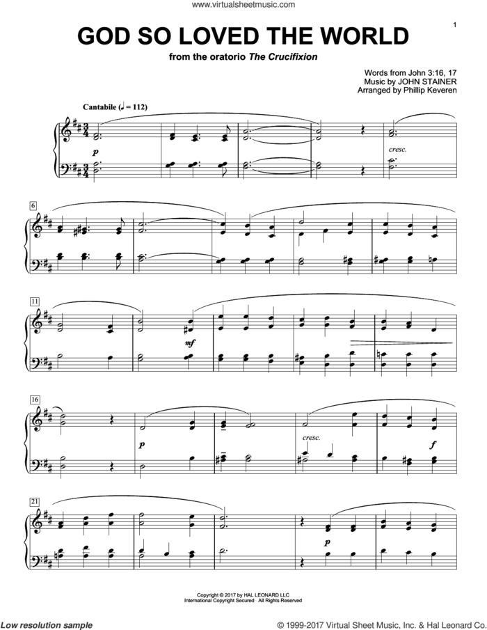 God So Loved The World (arr. Phillip Keveren) sheet music for piano solo by John Stainer, Phillip Keveren and Miscellaneous, classical score, intermediate skill level
