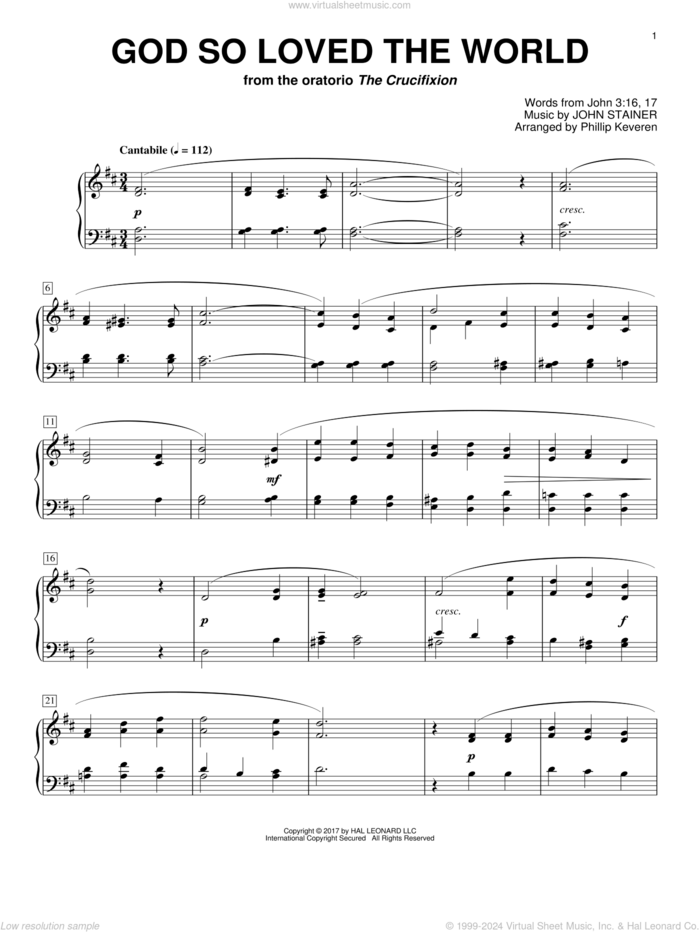 God So Loved The World (arr. Phillip Keveren) sheet music for piano solo by John Stainer, Phillip Keveren and Miscellaneous, classical score, intermediate skill level