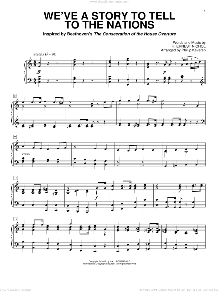 We've A Story To Tell To The Nations (arr. Phillip Keveren) sheet music for piano solo by Phillip Keveren and H. Ernest Nichol, intermediate skill level