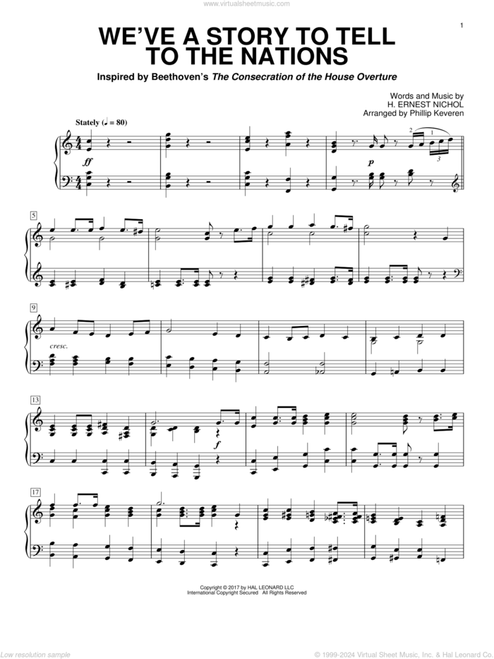 We've A Story To Tell To The Nations (arr. Phillip Keveren) sheet music for piano solo by Phillip Keveren and H. Ernest Nichol, intermediate skill level