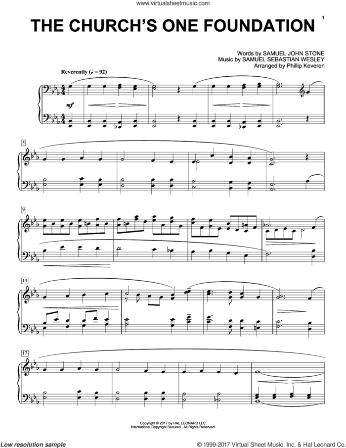 The Church's One Foundation (arr. Phillip Keveren) sheet music for piano solo by Samuel Sebastian Wesley, Phillip Keveren and Samuel John Stone, intermediate skill level