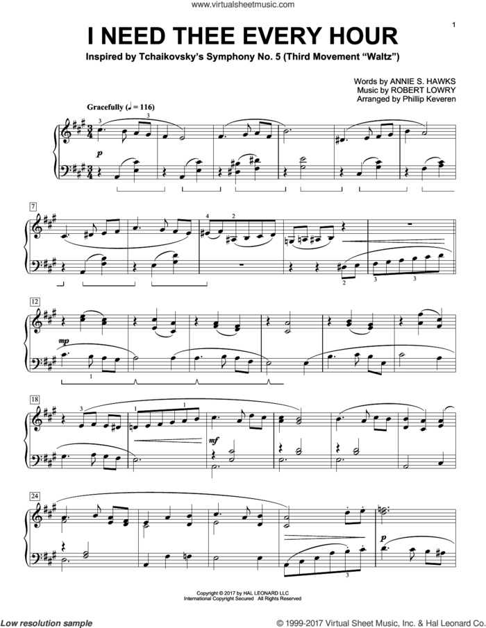 I Need Thee Every Hour (arr. Phillip Keveren) sheet music for piano solo by Robert Lowry, Phillip Keveren and Annie S. Hawks, intermediate skill level