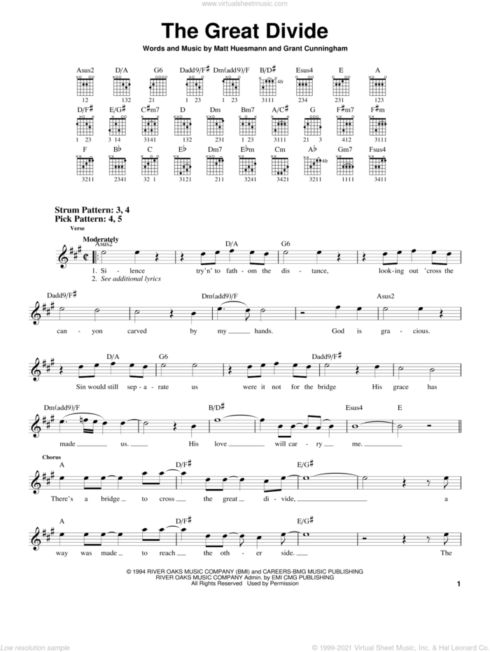 The Great Divide sheet music for guitar solo (chords) by Point Of Grace, Grant Cunningham and Matt Huesmann, easy guitar (chords)