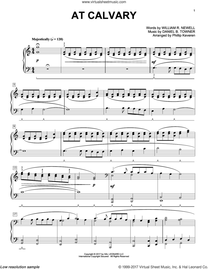 At Calvary (arr. Phillip Keveren) sheet music for piano solo by William R. Newell, Phillip Keveren and Daniel B. Towner, intermediate skill level