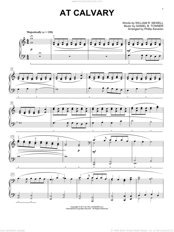 At Calvary (arr. Phillip Keveren), (intermediate) sheet music for piano solo by William R. Newell, Phillip Keveren and Daniel B. Towner, intermediate skill level