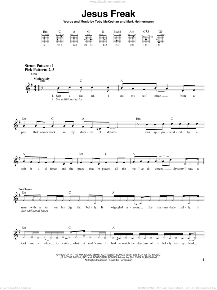 Jesus Freak sheet music for guitar solo (chords) by dc Talk, Mark Heimermann and Toby McKeehan, easy guitar (chords)