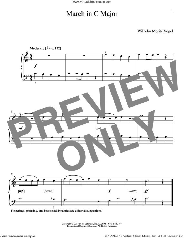 March In C Major sheet music for piano solo by Moritz Vogel and Richard Walters, classical score, intermediate skill level