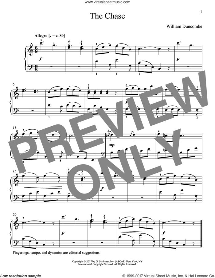 The Chase sheet music for piano solo by William Duncombe and Richard Walters, classical score, intermediate skill level
