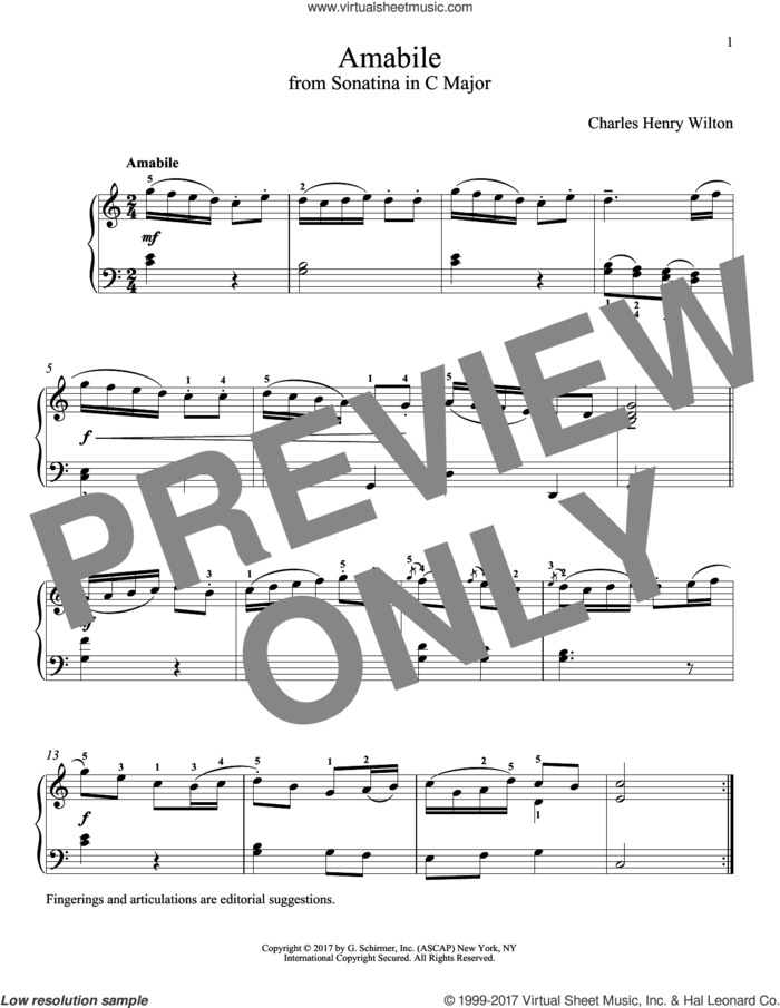 Amabile sheet music for piano solo by Charles Henry Wilton and Richard Walters, classical score, intermediate skill level