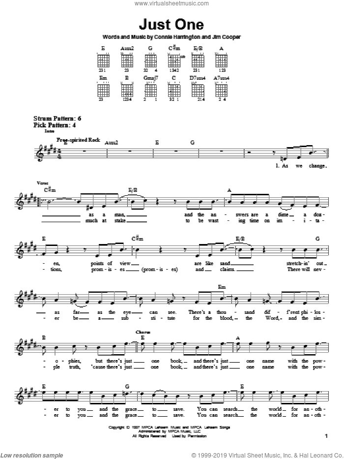 Just One sheet music for guitar solo (chords) by Phillips, Craig & Dean, Connie Harrington and Jim Cooper, easy guitar (chords)