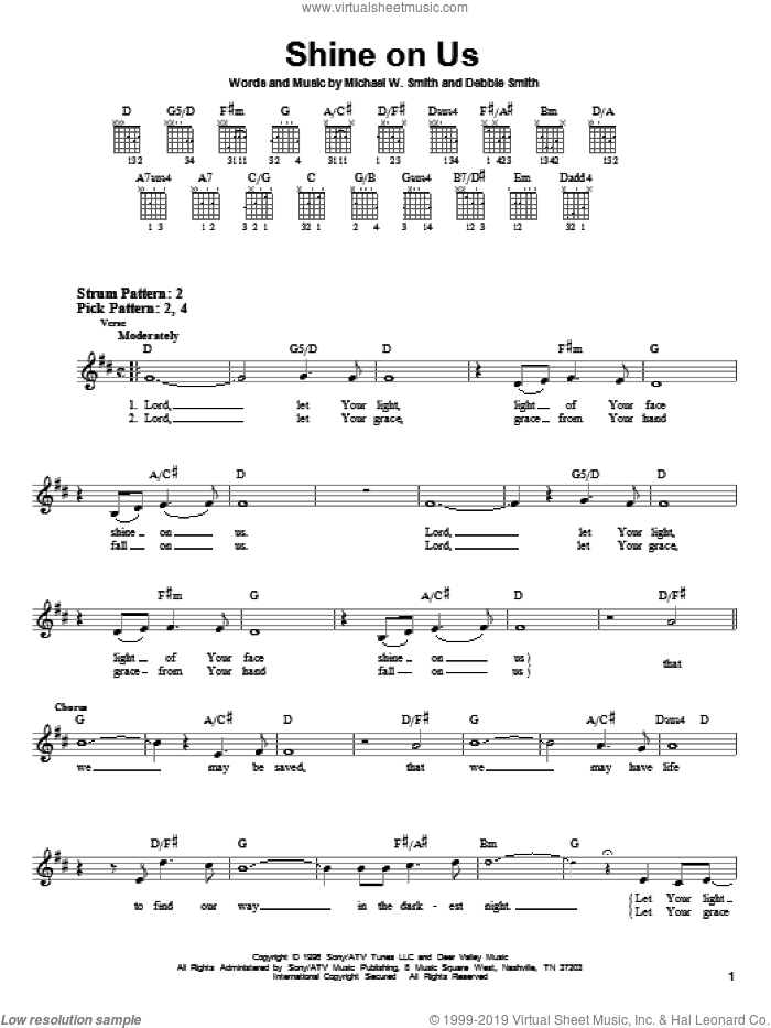 Shine On Us sheet music for guitar solo (chords) by Phillips, Craig & Dean, Debbie Smith and Michael W. Smith, wedding score, easy guitar (chords)