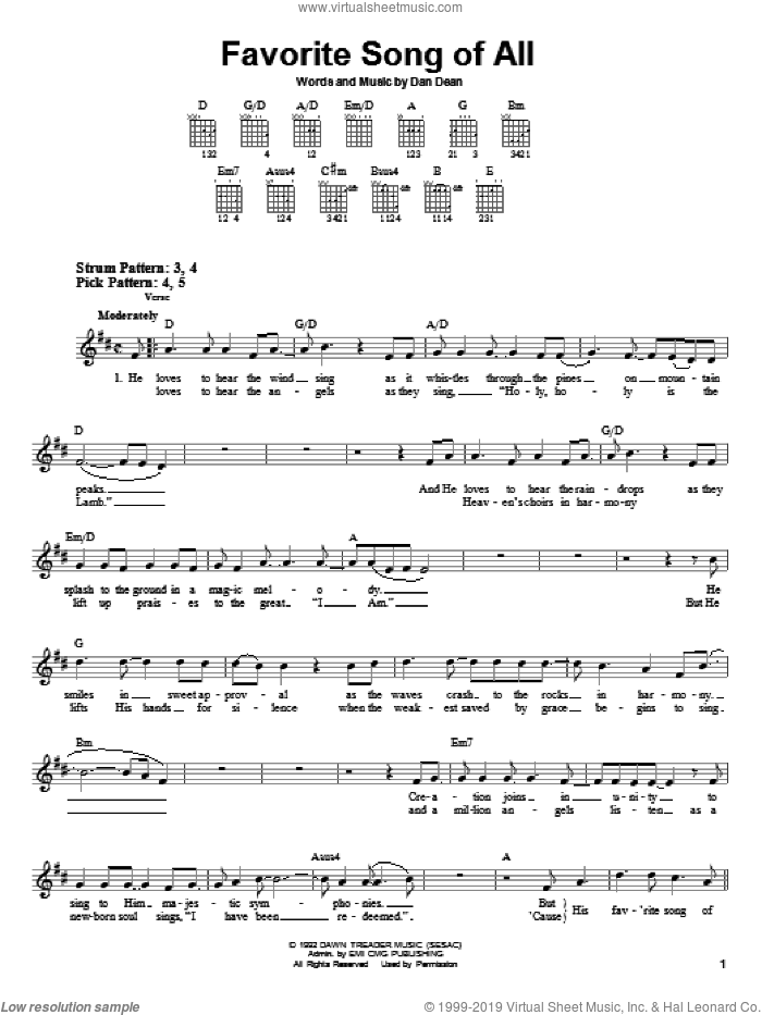Favorite Song Of All sheet music for guitar solo (chords) by Phillips, Craig & Dean and Dan Dean, easy guitar (chords)