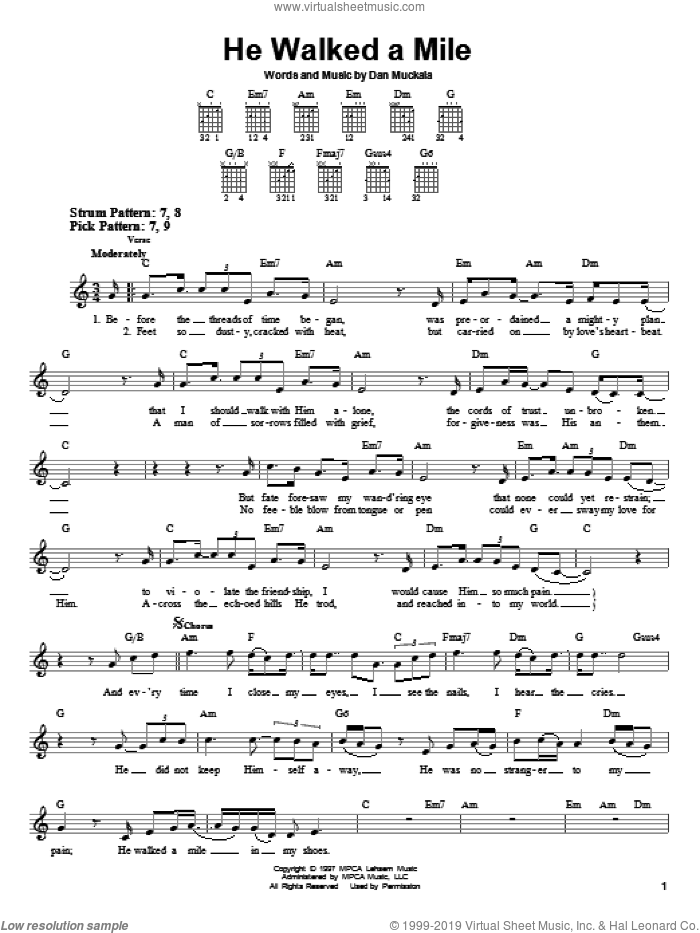 He Walked A Mile sheet music for guitar solo (chords) by Clay Crosse and Dan Muckala, easy guitar (chords)
