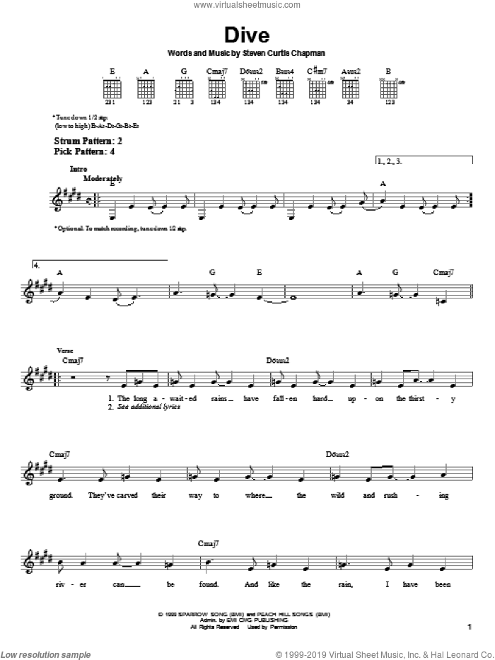 Dive sheet music for guitar solo (chords) by Steven Curtis Chapman, easy guitar (chords)