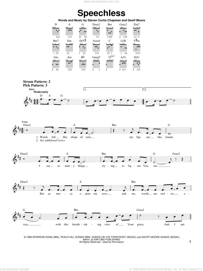 Speechless sheet music for guitar solo (chords) by Steven Curtis Chapman and Geoff Moore, easy guitar (chords)