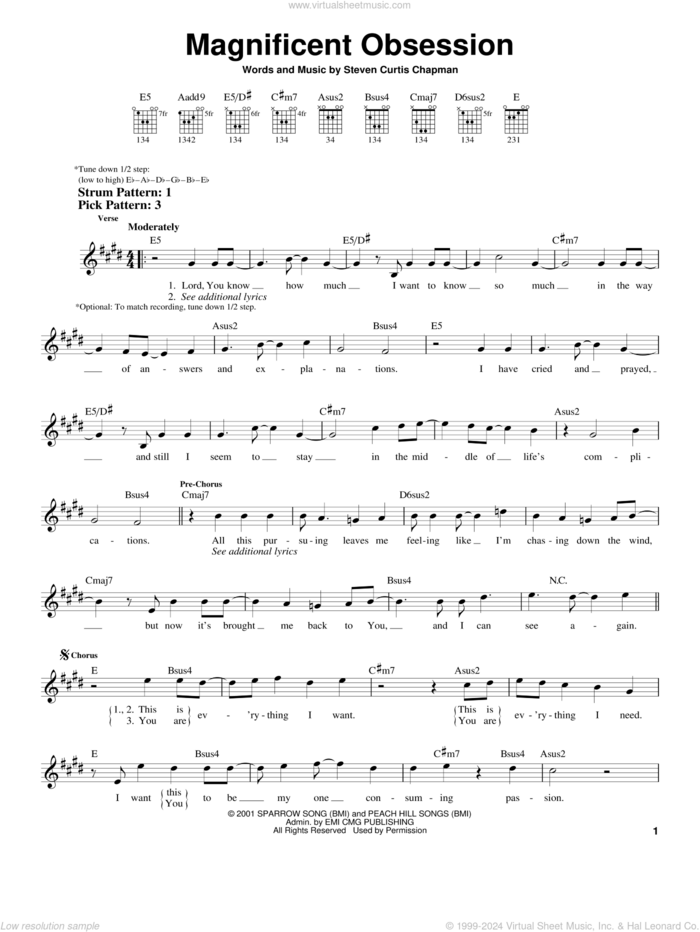 Magnificent Obsession sheet music for guitar solo (chords) by Steven Curtis Chapman, easy guitar (chords)