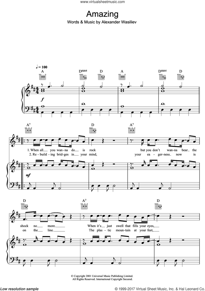 Amazing sheet music for voice, piano or guitar by Alex Lloyd, intermediate skill level