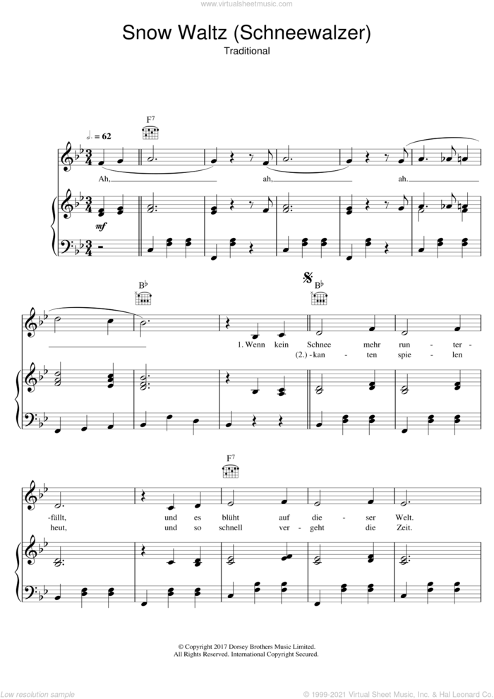 Snow Waltz (Schneewalzer) sheet music for voice, piano or guitar by Peter Alexander, classical score, intermediate skill level