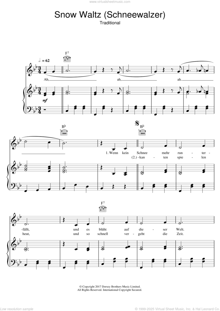 Snow Waltz (Schneewalzer) sheet music for voice, piano or guitar by Peter Alexander, classical score, intermediate skill level