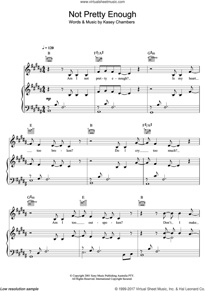 Not Pretty Enough sheet music for voice, piano or guitar by Kasey Chambers, intermediate skill level
