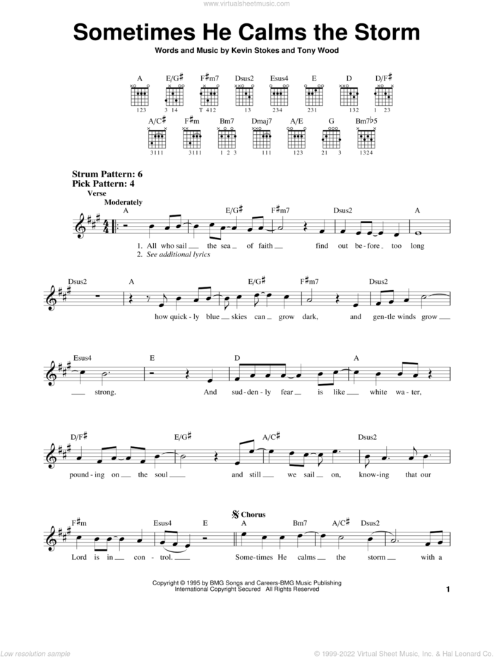 Sometimes He Calms The Storm sheet music for guitar solo (chords) by Scott Krippayne, Kevin Stokes and Tony Wood, easy guitar (chords)