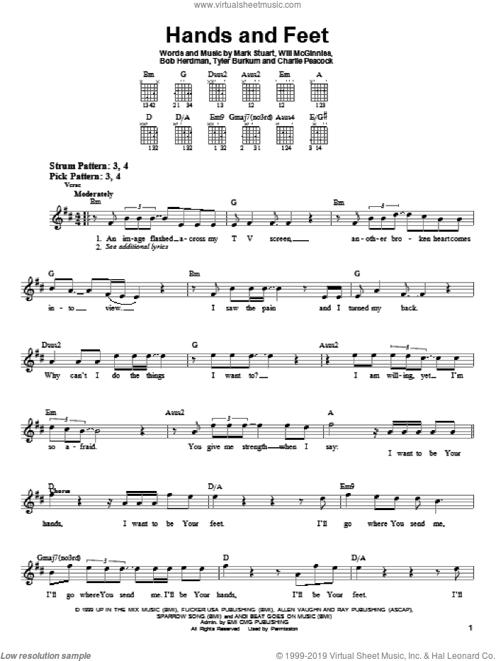 Hands And Feet sheet music for guitar solo (chords) by Audio Adrenaline, Bob Herdman, Charlie Peacock, Mark Stuart, Tyler Burkum and Will McGinniss, easy guitar (chords)
