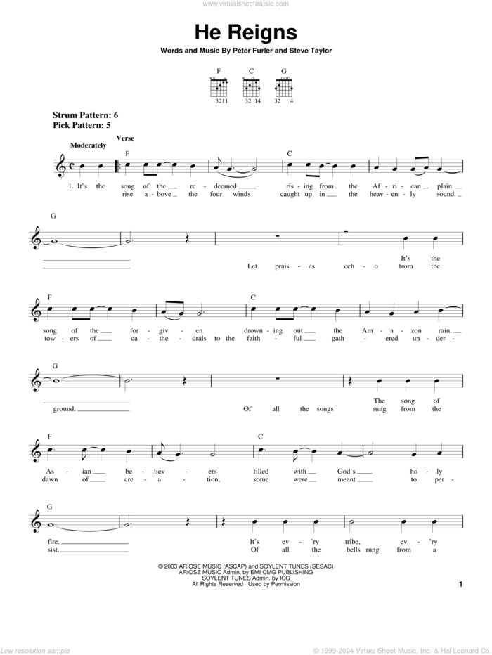 He Reigns sheet music for guitar solo (chords) by Newsboys, Peter Furler and Steve Taylor, easy guitar (chords)