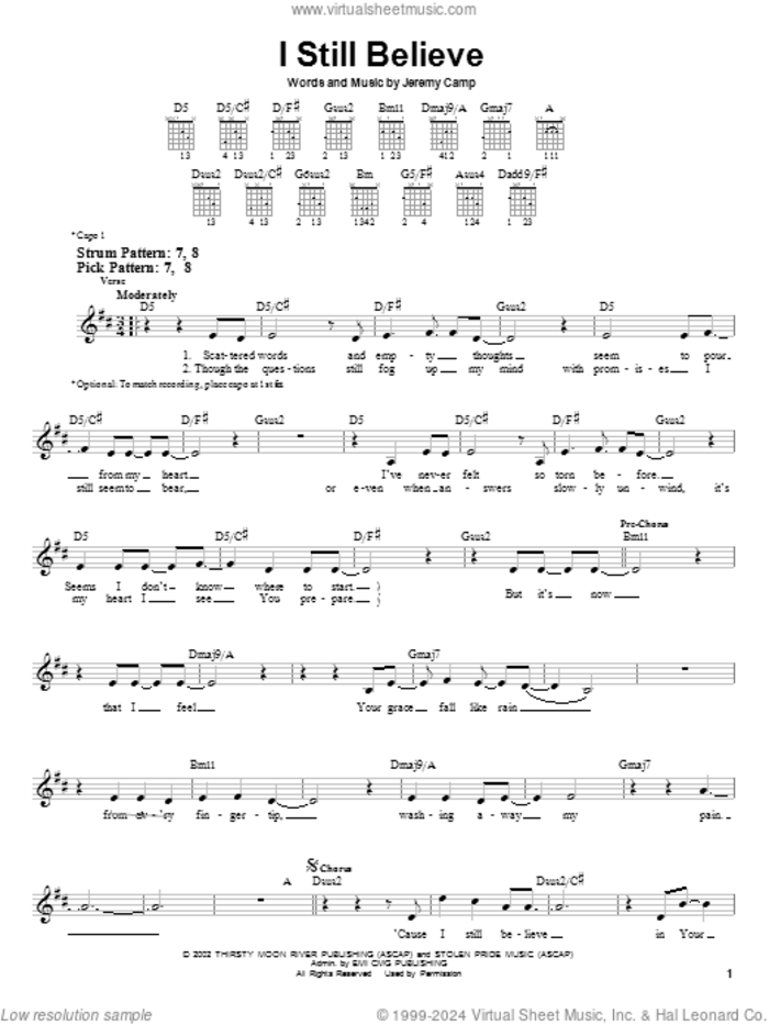 I Still Believe sheet music for guitar solo (chords) by Jeremy Camp, easy guitar (chords)