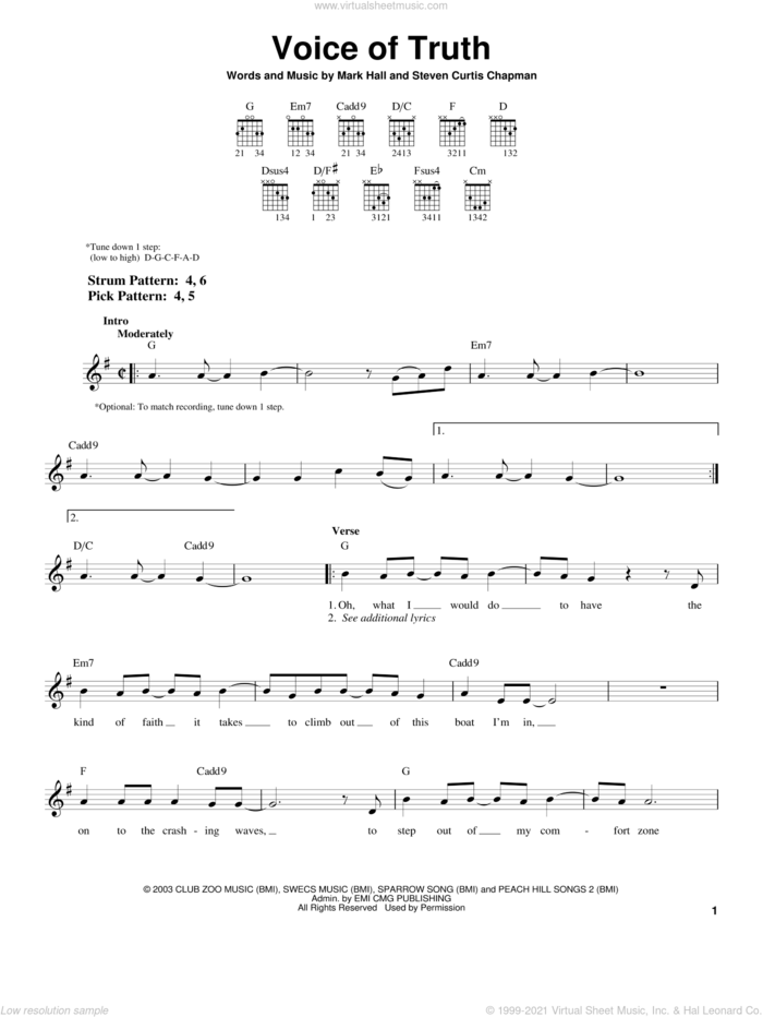 Voice Of Truth sheet music for guitar solo (chords) by Casting Crowns, Mark Hall and Steven Curtis Chapman, easy guitar (chords)