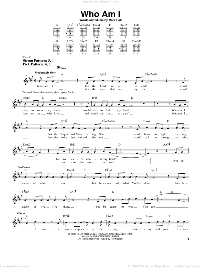 Who Am I sheet music for guitar solo (chords) by Casting Crowns and Mark Hall, easy guitar (chords)