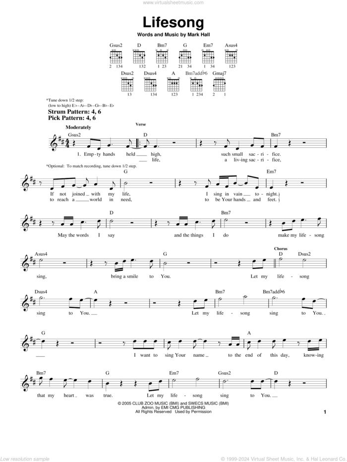 Lifesong sheet music for guitar solo (chords) by Casting Crowns and Mark Hall, easy guitar (chords)