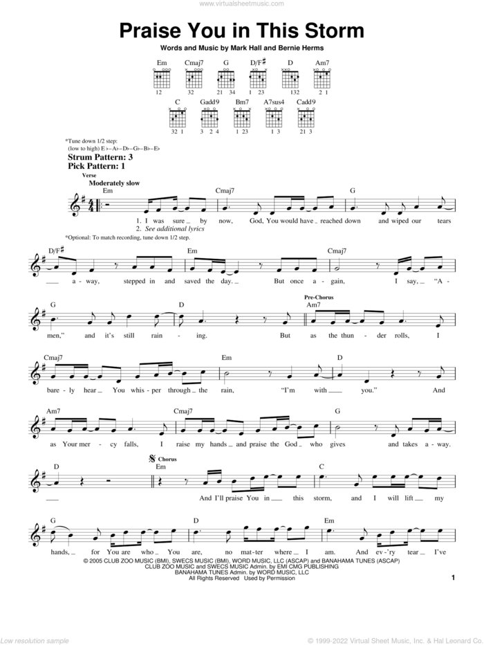 Praise You In This Storm sheet music for guitar solo (chords) by Casting Crowns, Bernie Herms and Mark Hall, easy guitar (chords)