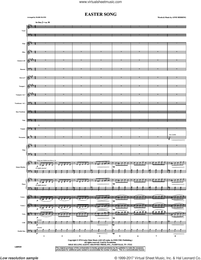 Easter Song (COMPLETE) sheet music for orchestra/band by Mark Hayes, 2nd Chapter Of Acts, Anne Herring and Glad, intermediate skill level