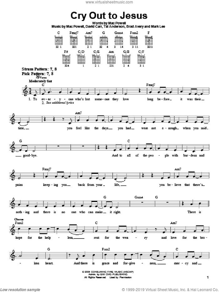 Cry Out To Jesus sheet music for guitar solo (chords) by Third Day, Brad Avery, David Carr, Mac Powell, Mark Lee and Tai Anderson, easy guitar (chords)