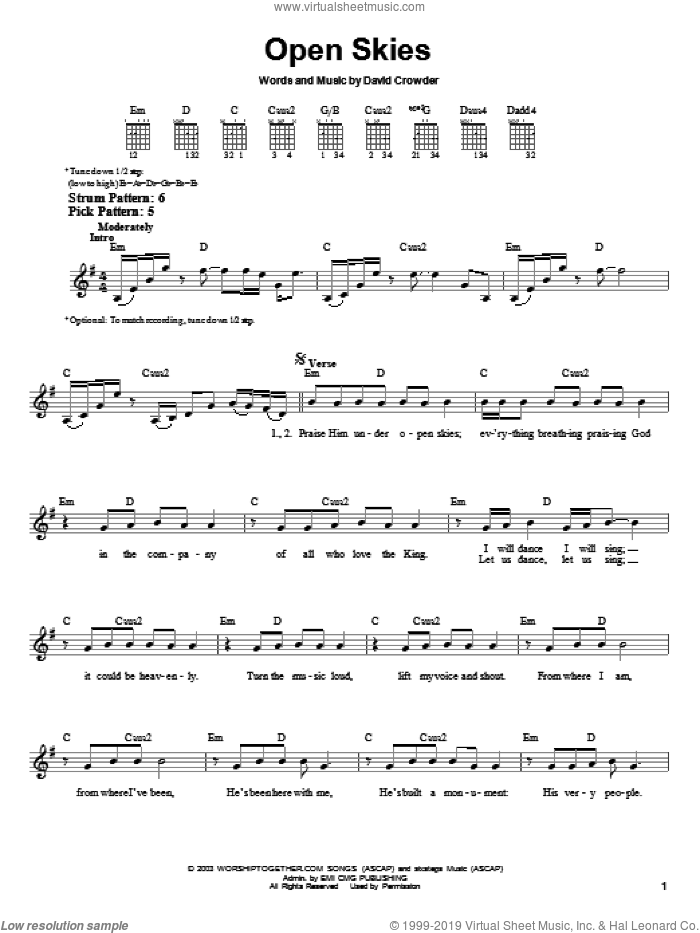 Open Skies sheet music for guitar solo (chords) by David Crowder Band and David Crowder, easy guitar (chords)