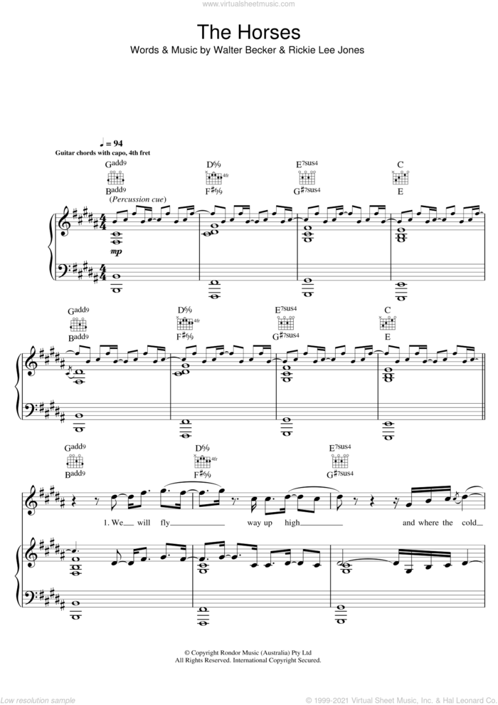 The Horses sheet music for voice, piano or guitar by Daryl Braithwaite, intermediate skill level