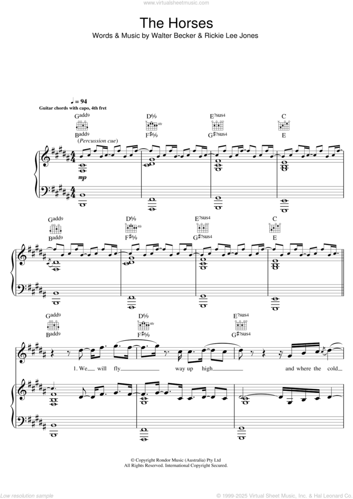 The Horses sheet music for voice, piano or guitar by Daryl Braithwaite, intermediate skill level